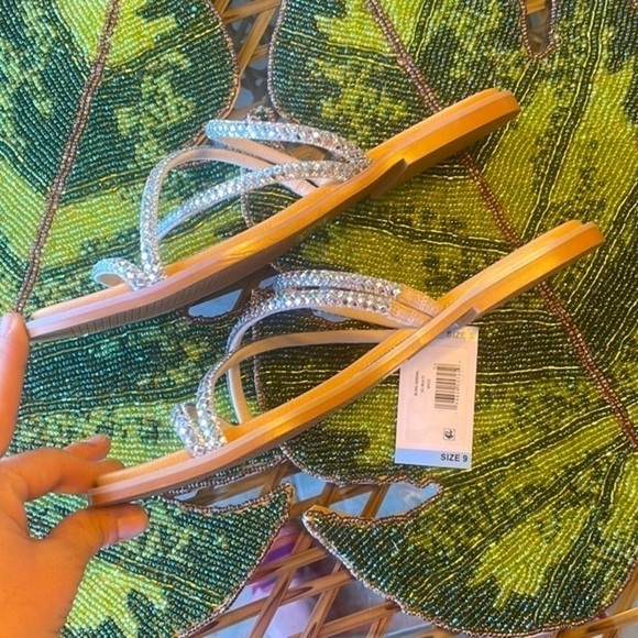 Brand New Steve Madden Glass Beaded Bling Multi Strap Slides  Slip On Sandals - Picture 10 of 15